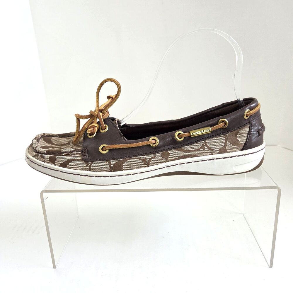 Coach Richelle Topsider Boat Shoes Women's 9B Signature Canvas Brown Leather